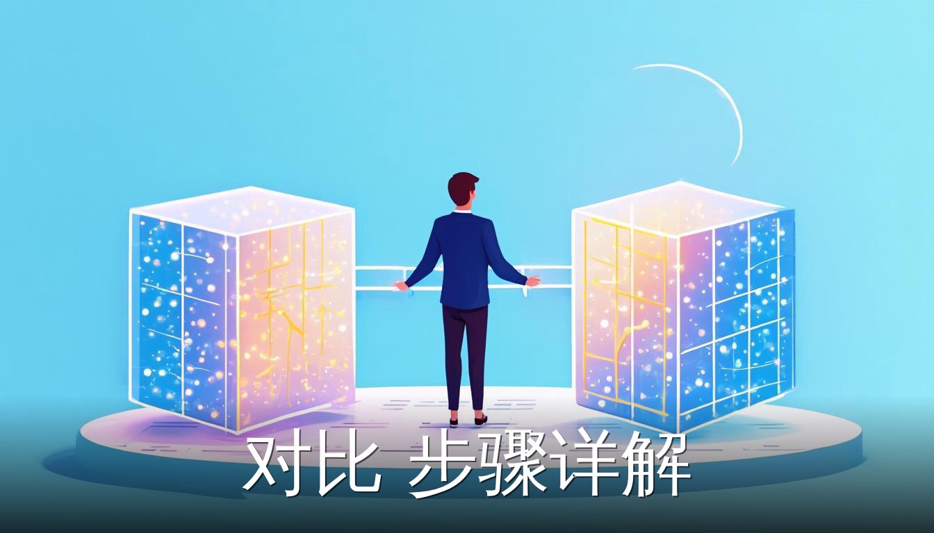 对比步骤详解：分析师比较两个透明立方体中的光点，箭头表示系统化对比流程