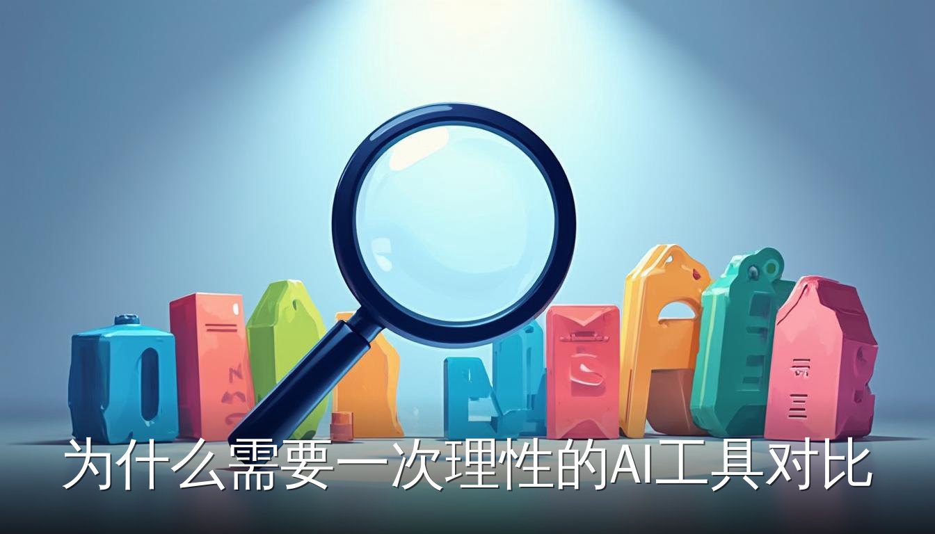 AI工具对比分析 放大镜扫描不同AI工具图标
