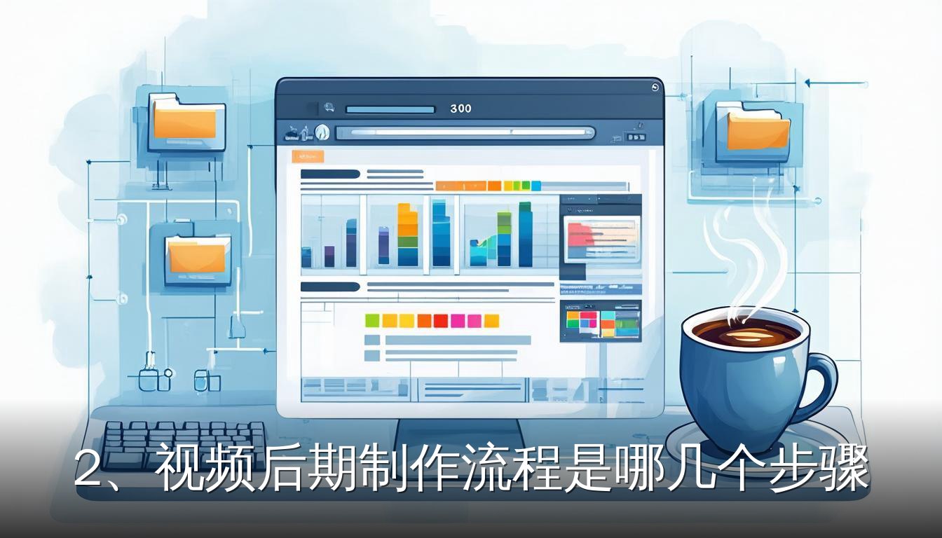 视频后期制作流程的六个步骤概览，包括素材整理、粗剪、精剪、调色、混音和输出